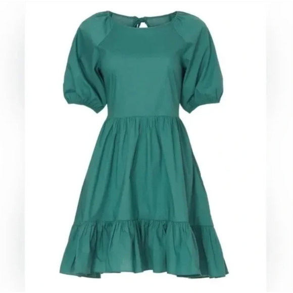 Peter Som Tie Back Green Dress 6 Ruffle Hem Puff Sleeves Travel Beach Resort - Picture 4 of 8